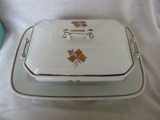 Vintage Alfred Meakin Royal Ironstone Tea Leaf Small Tureen With Underplate Both