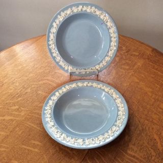 Wedgwood Two Embossed Queensware Cream On Lavender Smooth Edge Soup Bowls