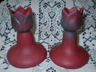 Vintage 2 Van Briggle Pottery Deep Mulberry Tulip Candlestick Holders