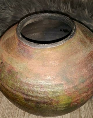Vintage Raku Studio Pottery Vase Artist Signed Clayton 2