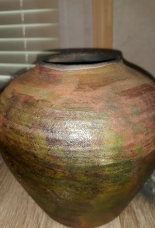 Vintage Raku Studio Pottery Vase Artist Signed Clayton 3