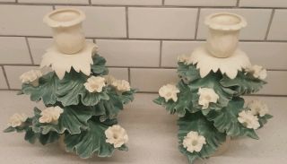 Chessell Pottery Isle Of Wight Christmas Tree Candle Holders Set Of Two