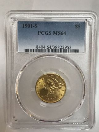 1901 - S $5 Liberty Gold Half Eagle Pcgs Ms64 38822953