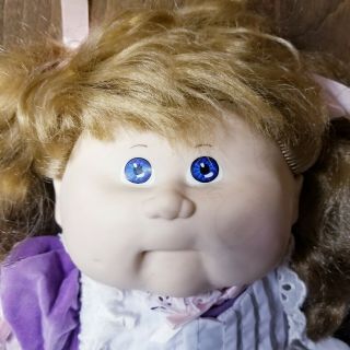 Cabbage Patch Kids Doll Blonde Pig Tails Purple Dress Battery Operated 1978 2