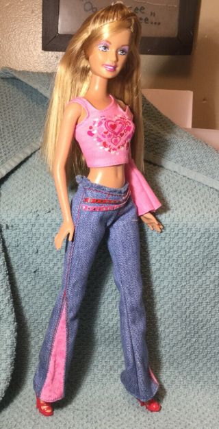 Barbie Doll Fashion Fever Pink Bell Bottom Jeans 2 Tone Hair
