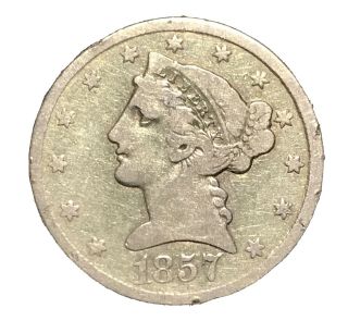 1857 Liberty Head “no Motto” Five Dollar Half Eagle 90 Gold “hard To Find”