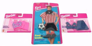 Ken Cool Looks Fashions Soccer 1994,  2 Barbie Fashion Favorites Outfits 1996