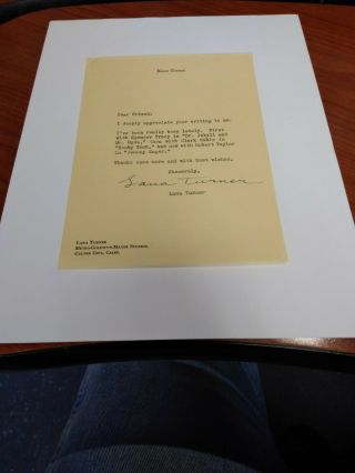 Lana Turner Signed Letter 1940 