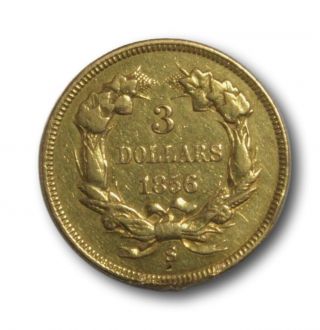 1856 S Three Dollar Gold Coin US $3 Minor Rim Damage,  Scarce Coin 2