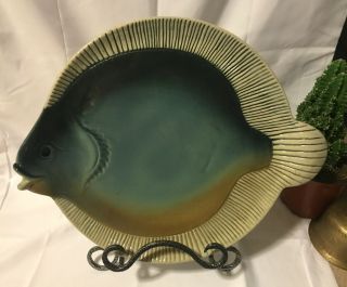 Large 13” Fish Flat Earth Michael Schlyer Stoneware Pottery Plate Platter 1987