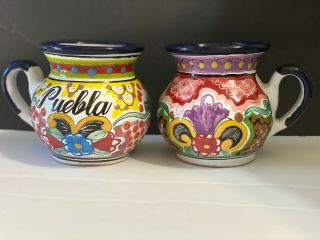 Talavera Cups - 2 Mexican Hand Painted Pottery Coffee,  Tea Mugs,  From Puebla