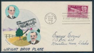 C45 6c Airmail Wright Brothers On Handpainted Fdc Cachet By W.  N.  Wright Bv1939