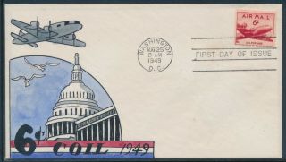 C39 6c 1949 Coil Airmail On Handpainted Fdc Cachet By W.  N.  Wright Bv1937