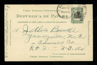 Us Postal History Canal Zone Ux4 Card Navy Visit 1921 Balboa Cz Yanceyville Nc