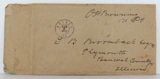 1862 Stampless Cover & Letter Sent From Quincy,  Illinois To Plymouth,  Illinois