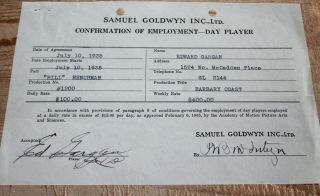 Edward Gargan Samuel Goldwyn Vintage Contract Signed Autograph 249