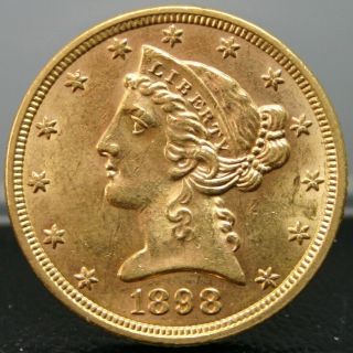 1898 Liberty Head (coronet) $5 Gold Half Eagle Uncirculated Pq