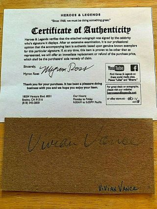 Vivian Vance Autographed Cut Page Rare Signed (i Love Lucy) Ethel Mertz