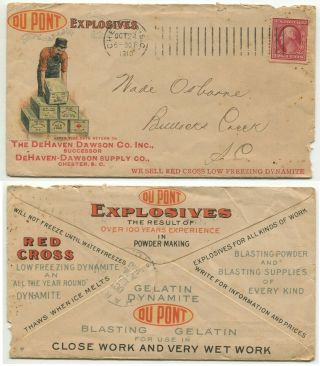 Chester Sc 1910 Multi Color 2 - Sided Advertising " Du Pont Explosives " W/billhead