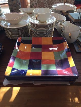 Set Of 6 Tabletop Gallery " Caracas " Square Dinner Plates 10 " X 10 " Great Shape