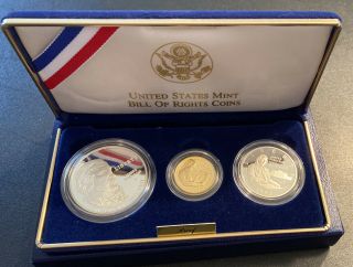1993 Us Bill Of Rights 3 Pc.  Silver & Gold Coin Proof Set