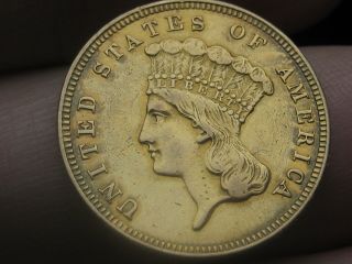 1859 $3 Gold Indian Princess Three Dollar Coin - Xf Obverse Details,  Very Rare