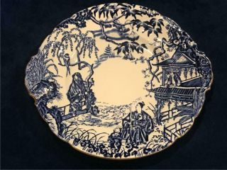 Royal Crown Derby Blue Mikado 9 1/2 " Pastry Handled Cake Plate Blue Mark -