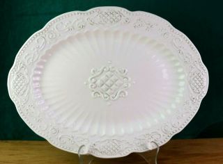 Empress White China 16 " Oval Serving Platter Embossed Scrolls American Atelier