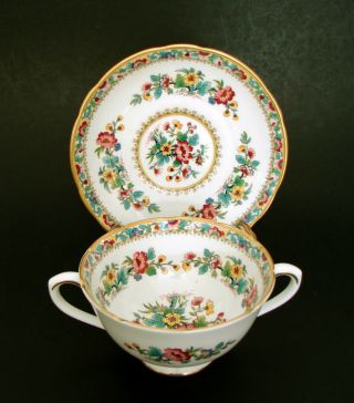 Coalport Ming Rose Bone China Footed Cream Soup Bowl And Underplate England