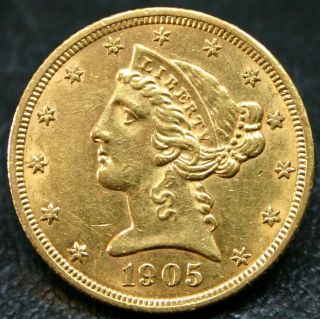 1905 Liberty Head (coronet) $5 Gold Half Eagle