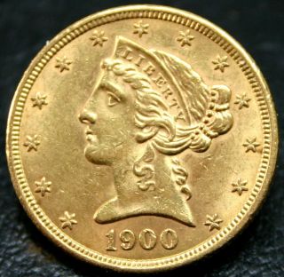 1900 Liberty Head (coronet) $5 Gold Half Eagle Uncirculated Pq