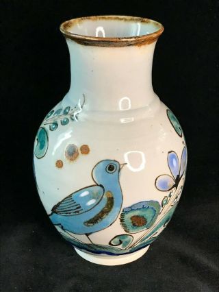 Vintage Tonala Pottery Vase Ken Edwards Blue Bird Mexico 7.  5 "