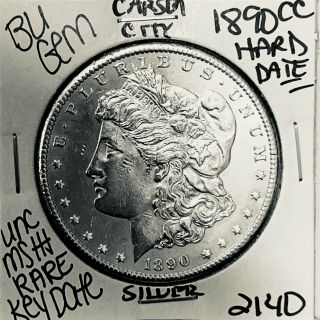 1890 Cc Bu Gem Morgan Silver Dollar Unc Ms,  U.  S.  Rare Key Coin 2140