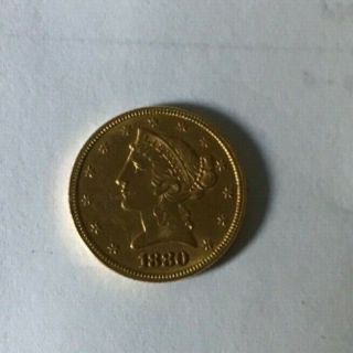 1880 Gold Liberty Half Eagle $5 Dollar U.  S.  Gold Coin