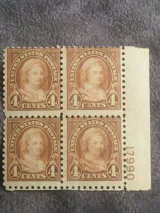 Scott Us 585 1923 - 26 4c Perf.  10 Plate Block Of 4 Stamps Mnh
