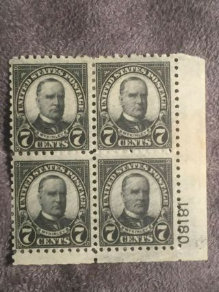Scott Us 588 1923 - 26 7c Perf.  10 Plate Block Of 4 Stamps Mh