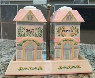 Lenox Spce Village Salt And Pepper Set With Trivet (retired Item / Rare)