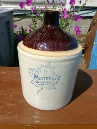 Vintage Monmouth Western Stoneware 1 Gallon Crock Jug,  Ill.  Excuc 10 - 1/2 " Tall