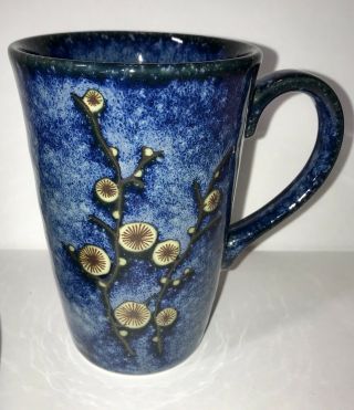 World Market Cherry Blossom Blue Mugs Made In Japan Set Of 4 Handcrafted