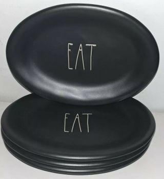 Rae Dunn By Magenta L/l " Eat " Black Oval Plates.  Htf Rare
