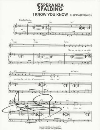 Esperanza Spalding Real Hand Signed I Know You Know Sheet Music Autographed