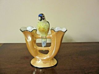 Vintage Art Deco Noritake Luster Bird Vase,  Great Colors,  Cat Rescue