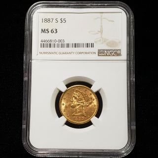 1887 - S Half Eagle $5 Gold Coin - Certified Ngc Ms 63 -