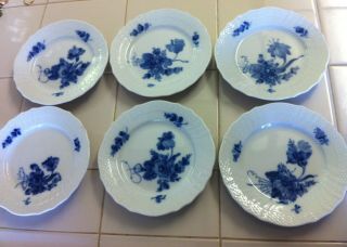Set Of 6 Royal Copenhagen Blue Flowers Curved 6 " Dessert Bread Plates.  Euc