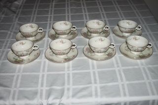 Set Of 8 Vintage Theodore Haviland York Apple Blossom China Tea Cup & Saucer