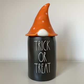 Rae Dunn Trick Or Treat Halloween Black & Orange Gnome Topper Hat Candle