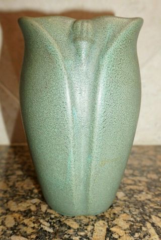 Haeger Pottery 1999 Molted Matte Green Stylized Vase 7 " H Grueby Style