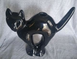 Mccoy Pottery Black Cat Halloween Candlestick.