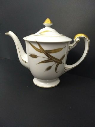 Meito Midas Fine China Hand Painted Gold Wheat White Tea Coffee Pot,  Small Chip