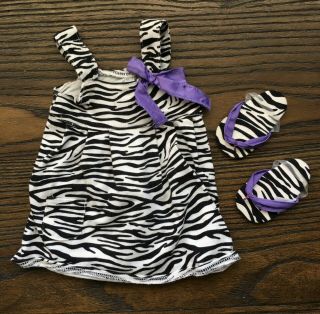 American Girl Doll Retired Zebra Safari Striped Sundress/dress Outfit W/sandals